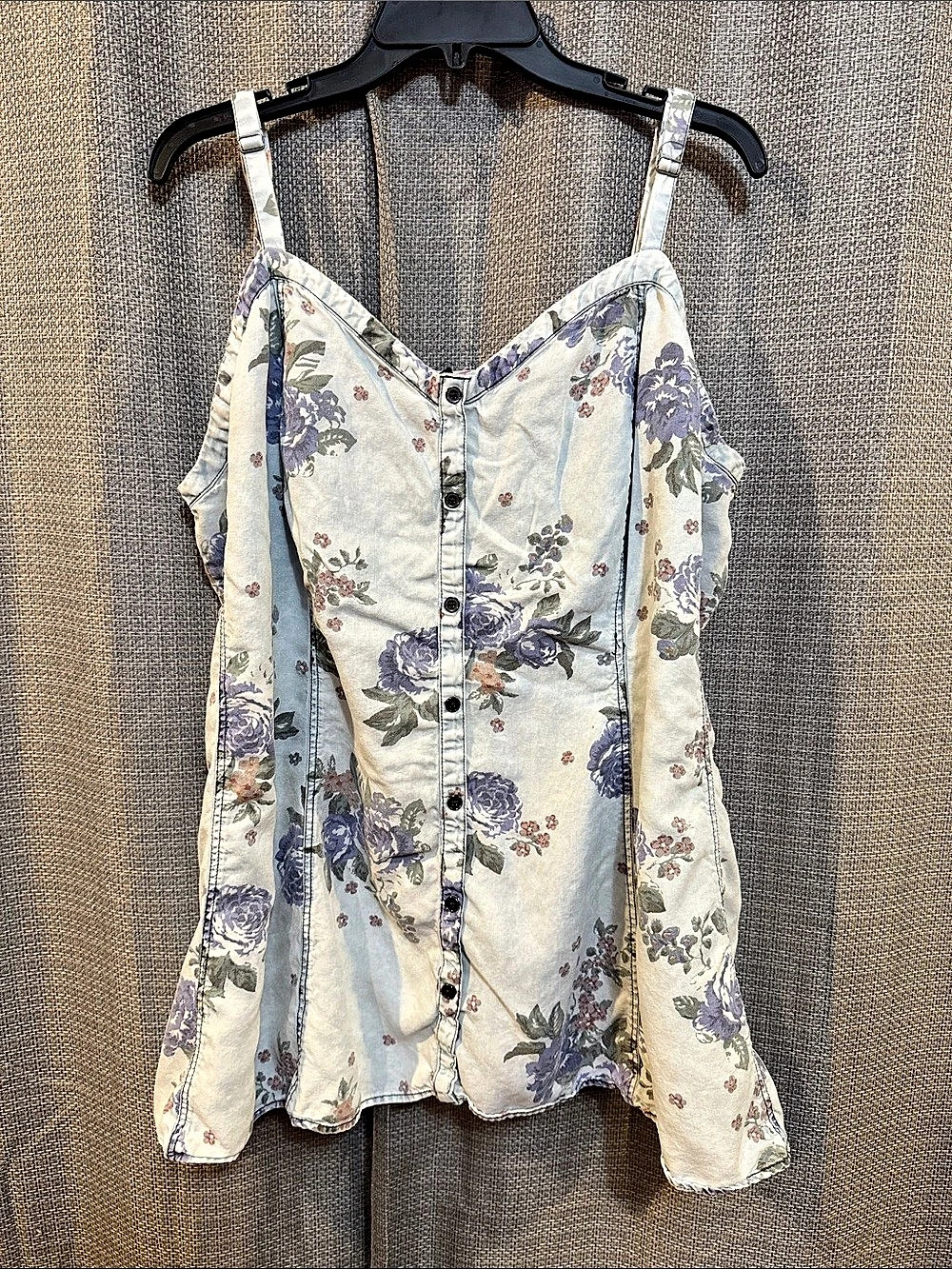 Torrid Button-Front Smocked Tunic Cami Floral Blue & White Size 4